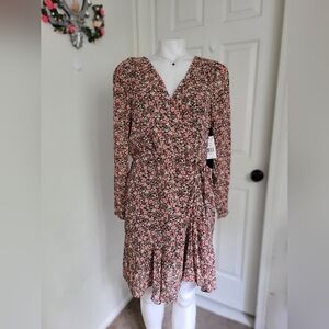 Floral V-Neck Dress - Black and Pink